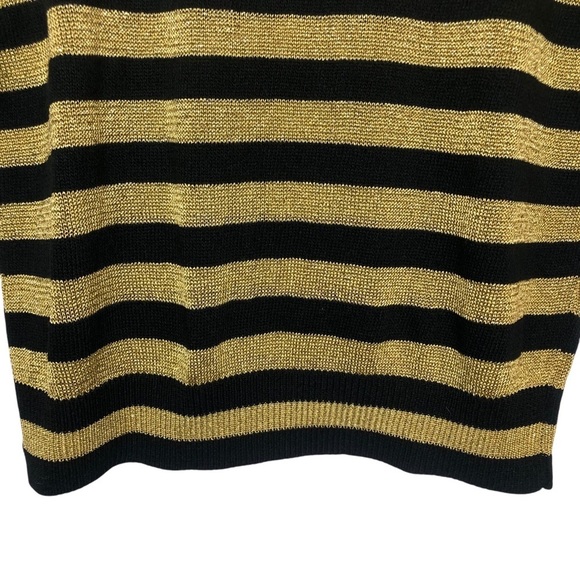 VINTAGE 70s 80s San Remo by Laura Knits Black Gold Stripe Short Sleeve Sweater - Picture 3 of 8